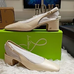 Sam Edelman Terra Ivory Leather Women's Sz 8 Sling Back Pumps Shoes